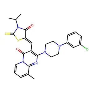 2-[4-(3-chlorophenyl)piperazin-1-yl]-3-[(Z)-(3-isopropyl-4-oxo-2-thioxo-1,3-thiazolidin-5-ylidene)methyl]-9-methyl-4H-pyrido[1,2-a]pyrimidin-4-one structure