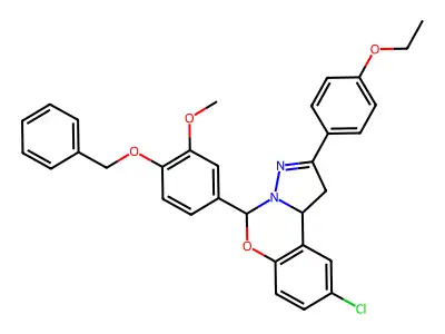 5-[4-(benzyloxy)-3-methoxyphenyl]-9-chloro-2-(4-ethoxyphenyl)-1,10b-dihydropyrazolo[1,5-c][1,3]benzoxazine structure