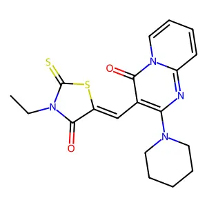 3-[(Z)-(3-ethyl-4-oxo-2-thioxo-1,3-thiazolidin-5-ylidene)methyl]-2-piperidin-1-yl-4H-pyrido[1,2-a]pyrimidin-4-one structure