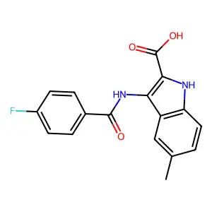 3-[(4-fluorobenzoyl)amino]-5-methyl-1H-indole-2-carboxylic acid structure