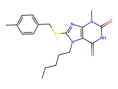 3-methyl-8-((4-methylbenzyl)thio)-7-pentyl-1H-purine-2,6(3H,7H)-dione structure