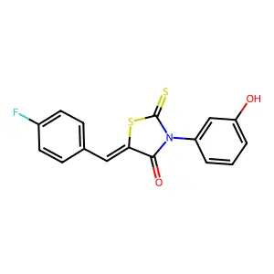 (5Z)-5-(4-fluorobenzylidene)-3-(3-hydroxyphenyl)-2-thioxo-1,3-thiazolidin-4-one structure