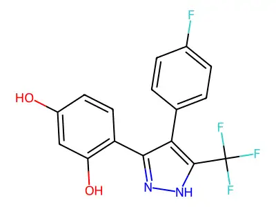 4-[4-(4-fluorophenyl)-5-(trifluoromethyl)-1H-pyrazol-3-yl]benzene-1,3-diol structure