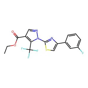 ethyl 1-[4-(3-fluorophenyl)-1,3-thiazol-2-yl]-5-(trifluoromethyl)-1H-pyrazole-4-carboxylate structure