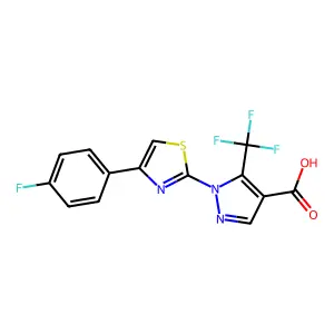 1-[4-(4-fluorophenyl)-1,3-thiazol-2-yl]-5-(trifluoromethyl)-1H-pyrazole-4-carboxylic acid structure