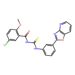 5-chloro-2-methoxy-N-[[3-([1,3]oxazolo[4,5-b]pyridin-2-yl)phenyl]carbamothioyl]benzamide structure
