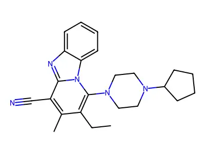 1-(4-cyclopentylpiperazin-1-yl)-2-ethyl-3-methylbenzo[4,5]imidazo[1,2-a]pyridine-4-carbonitrile structure