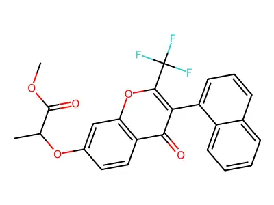 methyl 2-((3-(naphthalen-1-yl)-4-oxo-2-(trifluoromethyl)-4H-chromen-7-yl)oxy)propanoate structure