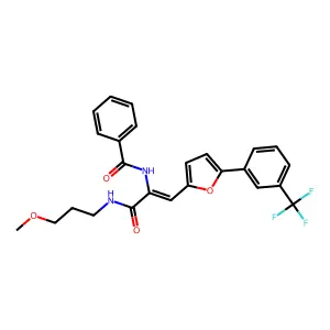 N-[(1Z)-3-[(3-methoxypropyl)amino]-3-oxo-1-{5-[3-(trifluoromethyl)phenyl]furan-2-yl}prop-1-en-2-yl]benzamide structure