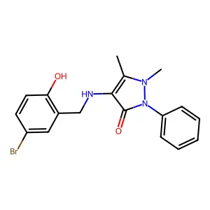 4-Bromo-2-[[(1,5-dimethyl-3-oxo-2-phenylpyrazol-4-yl)azaniumyl]methyl]phenolate structure