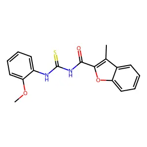 N-[(2-methoxyphenyl)carbamothioyl]-3-methyl-1-benzofuran-2-carboxamide structure