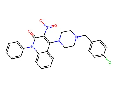 4-[4-(4-chlorobenzyl)piperazin-1-yl]-3-nitro-1-phenylquinolin-2(1H)-one structure