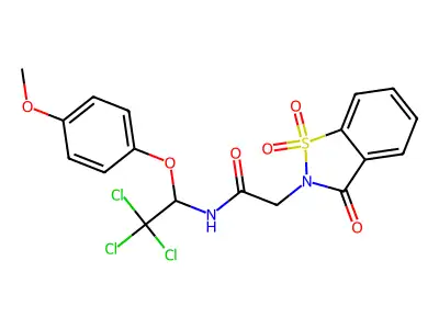 N-[2,2,2-trichloro-1-(4-methoxyphenoxy)ethyl]-2-(1,1,3-trioxo-1,2-benzothiazol-2-yl)acetamide structure
