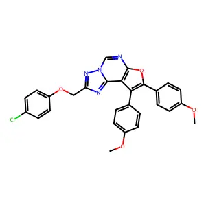 2-[(4-chlorophenoxy)methyl]-8,9-bis(4-methoxyphenyl)furo[3,2-e][1,2,4]triazolo[1,5-c]pyrimidine structure