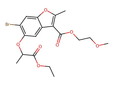 2-methoxyethyl 6-bromo-5-((1-ethoxy-1-oxopropan-2-yl)oxy)-2-methylbenzofuran-3-carboxylate structure