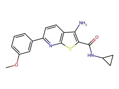 3-amino-N-cyclopropyl-6-(3-methoxyphenyl)thieno[2,3-b]pyridine-2-carboxamide structure