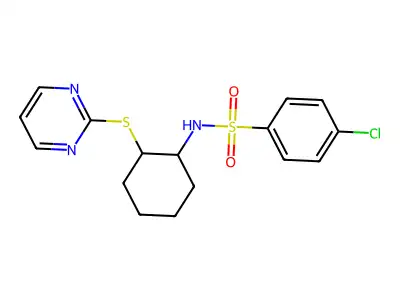 4-chloro-N-(2-pyrimidin-2-ylsulfanylcyclohexyl)benzenesulfonamide structure