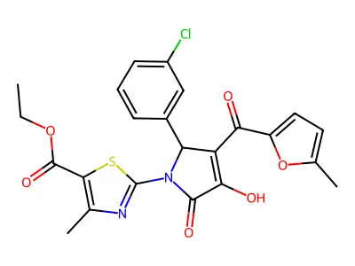 ethyl 2-{(3E)-2-(3-chlorophenyl)-3-[hydroxy(5-methylfuran-2-yl)methylidene]-4,5-dioxopyrrolidin-1-yl}-4-methyl-1,3-thiazole-5-carboxylate structure