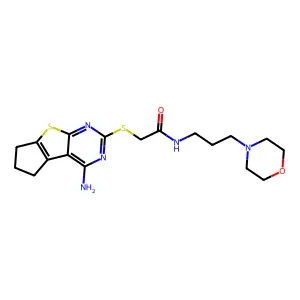 2-((4-amino-6,7-dihydro-5H-cyclopenta[4,5]thieno[2,3-d]pyrimidin-2-yl)thio)-N-(3-morpholinopropyl)acetamide structure