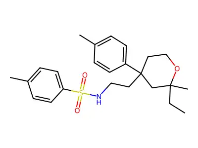N-[2-[2-ethyl-2-methyl-4-(4-methylphenyl)oxan-4-yl]ethyl]-4-methylbenzenesulfonamide structure