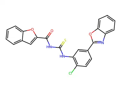 N-[[5-(1,3-benzoxazol-2-yl)-2-chlorophenyl]carbamothioyl]-1-benzofuran-2-carboxamide structure