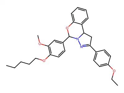 2-(4-ethoxyphenyl)-5-[3-methoxy-4-(pentyloxy)phenyl]-1,10b-dihydropyrazolo[1,5-c][1,3]benzoxazine structure