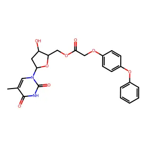 1-{2-deoxy-5-o-[(4-phenoxyphenoxy)acetyl]pentofuranosyl}-5-methylpyrimidine-2,4(1h,3h)-dione structure