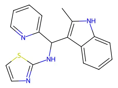 N-[(2-methyl-1H-indol-3-yl)(pyridin-2-yl)methyl]-1,3-thiazol-2-amine structure