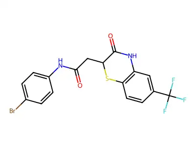 N-(4-bromophenyl)-2-[3-oxo-6-(trifluoromethyl)-3,4-dihydro-2H-1,4-benzothiazin-2-yl]acetamide structure