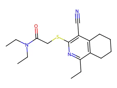 2-[(4-cyano-1-ethyl-5,6,7,8-tetrahydroisoquinolin-3-yl)sulfanyl]-N,N-diethylacetamide structure