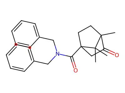 N,N-dibenzyl-1,7,7-trimethyl-2-oxobicyclo[2.2.1]heptane-4-carboxamide structure