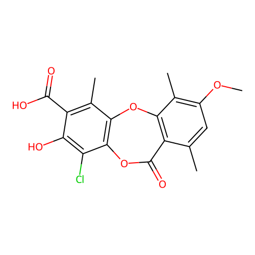 11H-Dibenzo[b,e][1,4]dioxepin-7-carboxylic acid, 9-chloro-8-hydroxy-3-methoxy-1,4,6-trimethyl-11-oxo- structure