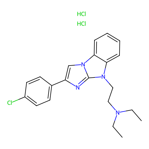 2-[2-(4-chlorophenyl)imidazo[1,2-a]benzimidazol-4-yl]-N,N-diethylethanamine dihydrochloride structure