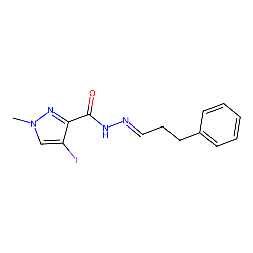 4-iodo-1-methyl-N'-[(1E)-3-phenylpropylidene]-1H-pyrazole-3-carbohydrazide structure