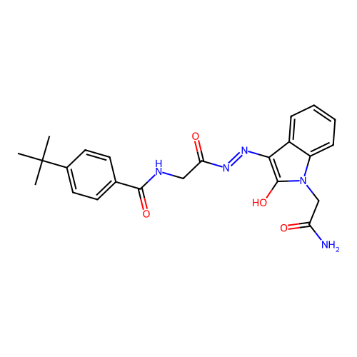 (Z)-N-(2-(2-(1-(2-amino-2-oxoethyl)-2-oxoindolin-3-ylidene)hydrazinyl)-2-oxoethyl)-4-(tert-butyl)benzamide structure