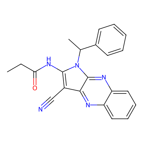 N-[3-cyano-1-(1-phenylethyl)-1H-pyrrolo[2,3-b]quinoxalin-2-yl]propanamide structure