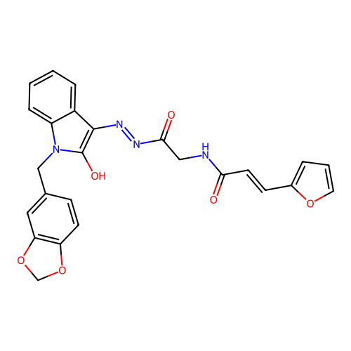 (E)-N-(2-((E)-2-(1-(benzo[d][1,3]dioxol-5-ylmethyl)-2-oxoindolin-3-ylidene)hydrazinyl)-2-oxoethyl)-3-(furan-2-yl)acrylamide structure