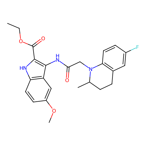 ethyl 3-(2-(6-fluoro-2-methyl-3,4-dihydroquinolin-1(2H)-yl)acetamido)-5-methoxy-1H-indole-2-carboxylate structure