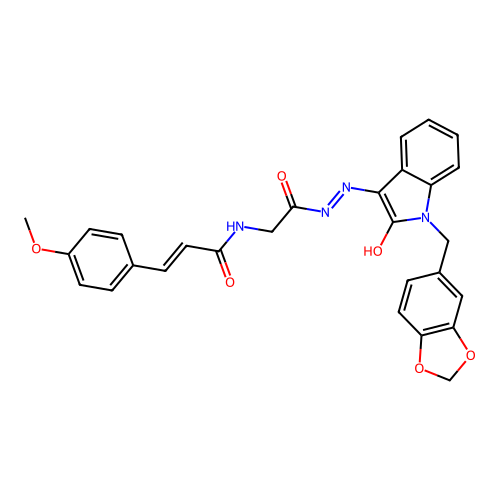 N-(2-(2-(1-(benzo[d][1,3]dioxol-5-ylmethyl)-2-oxoindolin-3-ylidene)hydrazinyl)-2-oxoethyl)-3-(4-methoxyphenyl)acrylamide structure