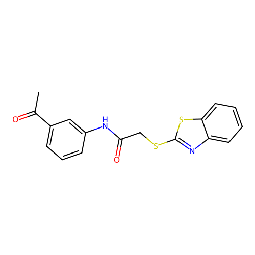 N-(3-acetylphenyl)-2-(1,3-benzothiazol-2-ylsulfanyl)acetamide structure