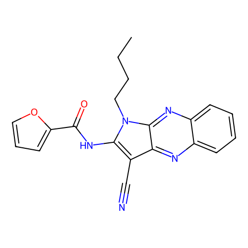 N-(1-butyl-3-cyano-1H-pyrrolo[2,3-b]quinoxalin-2-yl)furan-2-carboxamide structure