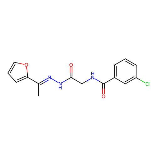 (E)-3-chloro-N-(2-(2-(1-(furan-2-yl)ethylidene)hydrazinyl)-2-oxoethyl)benzamide structure