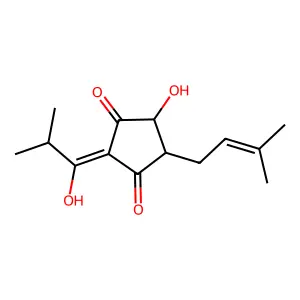 2-Cyclopenten-1-one, 3,4-dihydroxy-5-(3-methyl-2-butenyl)-2-(2-methyl-1-oxopropyl)- structure
