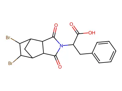 2-(5,6-dibromo-1,3-dioxooctahydro-2H-4,7-methanoisoindol-2-yl)-3-phenylpropanoic acid structure