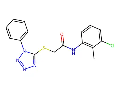 N-(3-chloro-2-methylphenyl)-2-(1-phenyltetrazol-5-yl)sulfanylacetamide structure