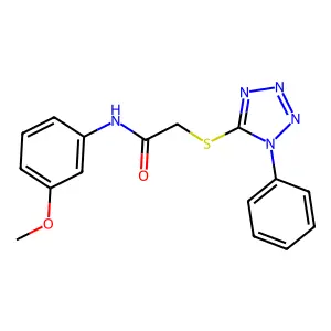 N-(3-methoxyphenyl)-2-(1-phenyltetrazol-5-yl)sulfanylacetamide structure