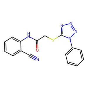 N-(2-cyanophenyl)-2-(1-phenyltetrazol-5-yl)sulfanylacetamide structure