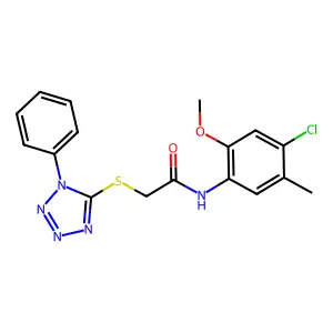 N-(4-chloro-2-methoxy-5-methylphenyl)-2-(1-phenyltetrazol-5-yl)sulfanylacetamide structure