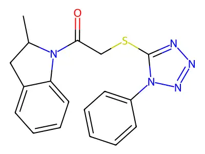 1-(2-methyl-2,3-dihydro-1H-indol-1-yl)-2-[(1-phenyl-1H-tetrazol-5-yl)sulfanyl]ethanone structure