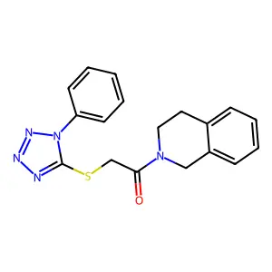 2-{[(1-phenyl-1H-tetrazol-5-yl)thio]acetyl}-1,2,3,4-tetrahydroisoquinoline structure